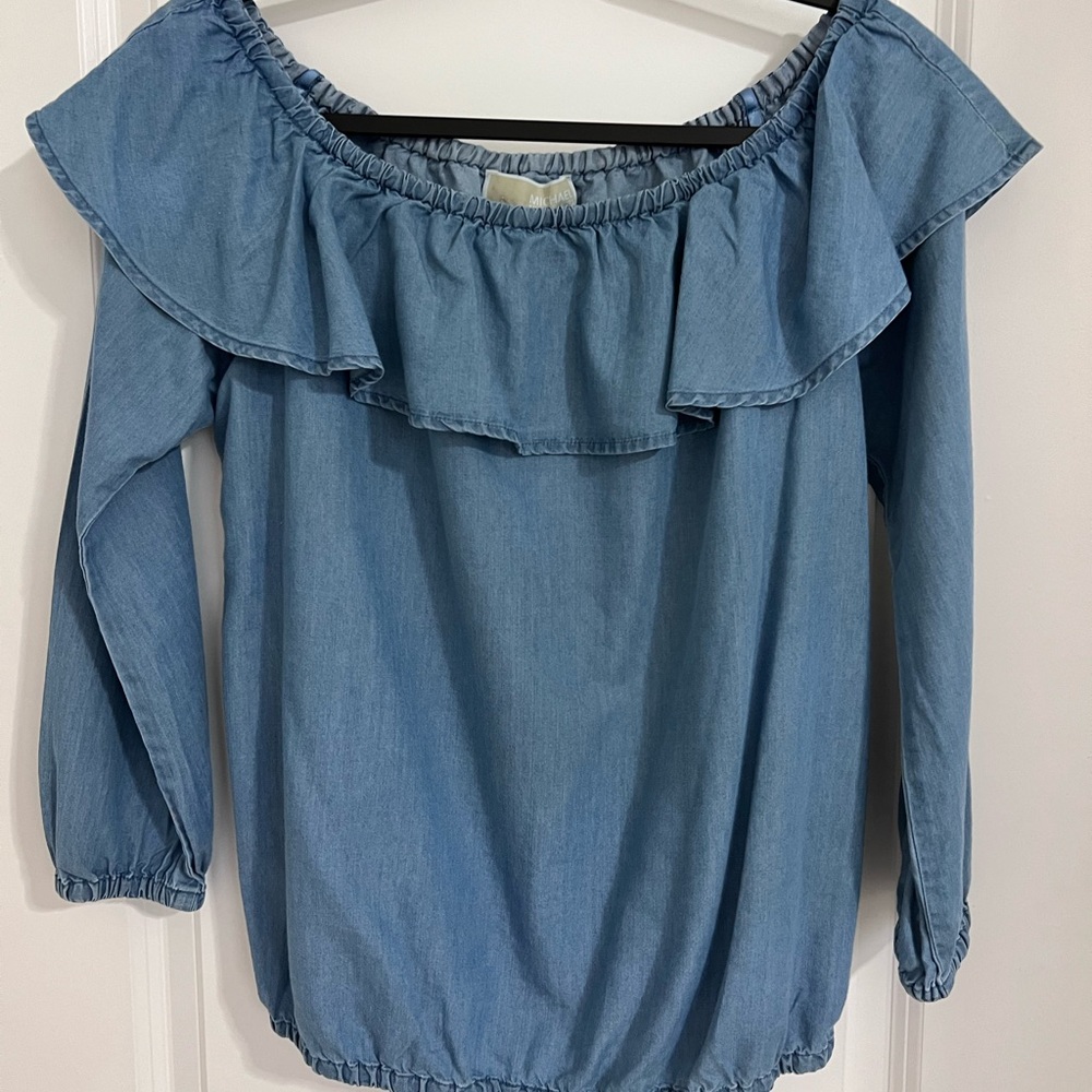 Michael Kors Denim Blue Ruffle Blouse